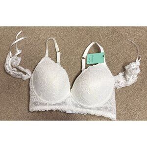 NWT Rare Frederick's of Hollywood Elegant White Lace Bra 40C Drop Sleeve Wired